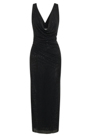 Laney Hot Fix Mesh Cowl Maxi Dress - Black