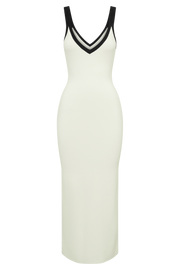Debbi Contrast Knit Midi Dress - White