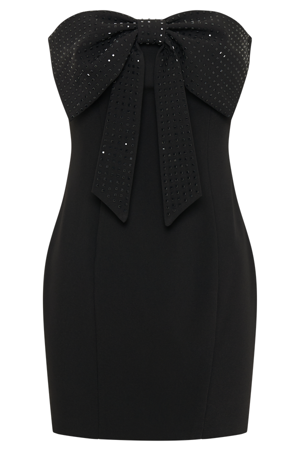 Saoirse Strapless Mini Dress With Diamante Bow - Black