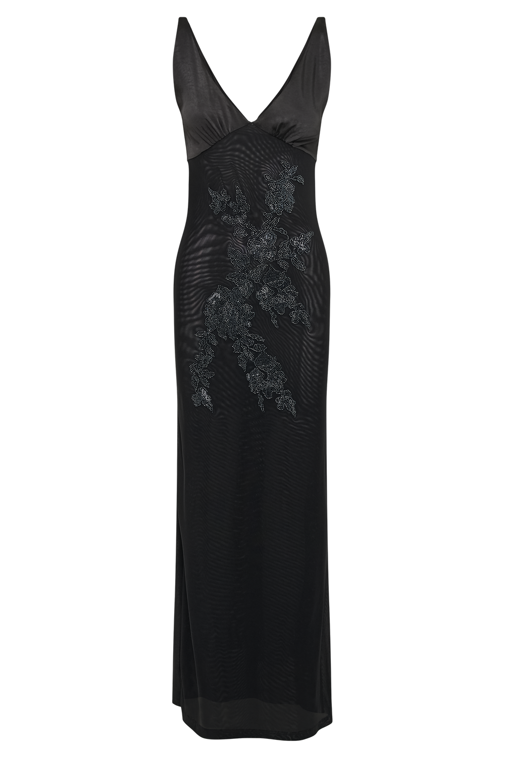 Maya Beaded Mesh Maxi Dress - Black