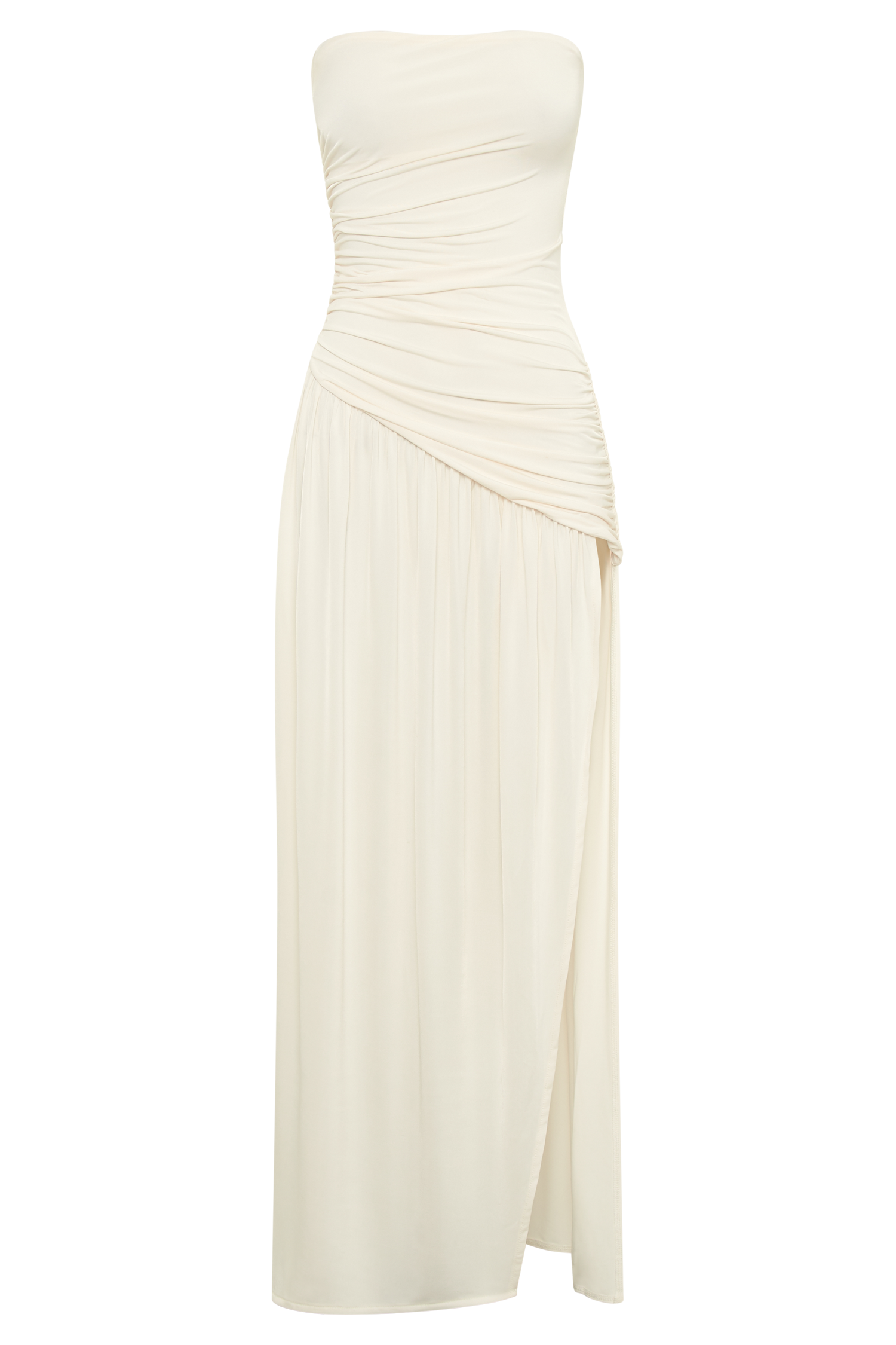 Bex Strapless Slinky Maxi Dress With Split - Ivory Bex Strapless Slinky Maxi Dress With Split - Ivory