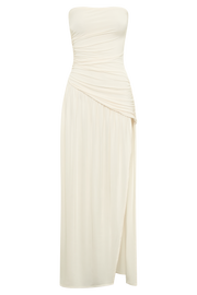 Bex Strapless Slinky Maxi Dress With Split - Ivory