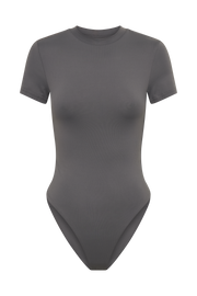 Francesca Recycled Nylon Crew Neck Short Sleeve Bodysuit - Charcoal