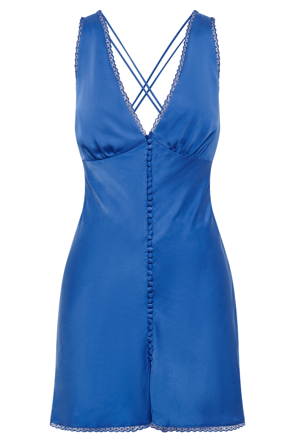 Amiri Satin Mini Dress With Lace - Periwinkle