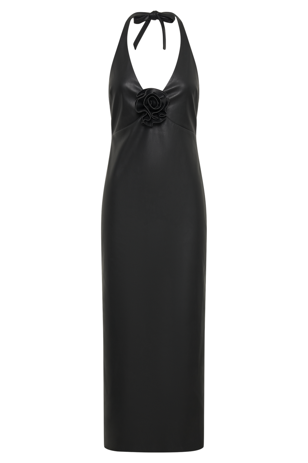 Dori Faux Leather Rose Midi Dress - Black