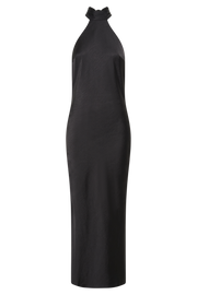 Paulette Satin Midi Dress With Bow - Black