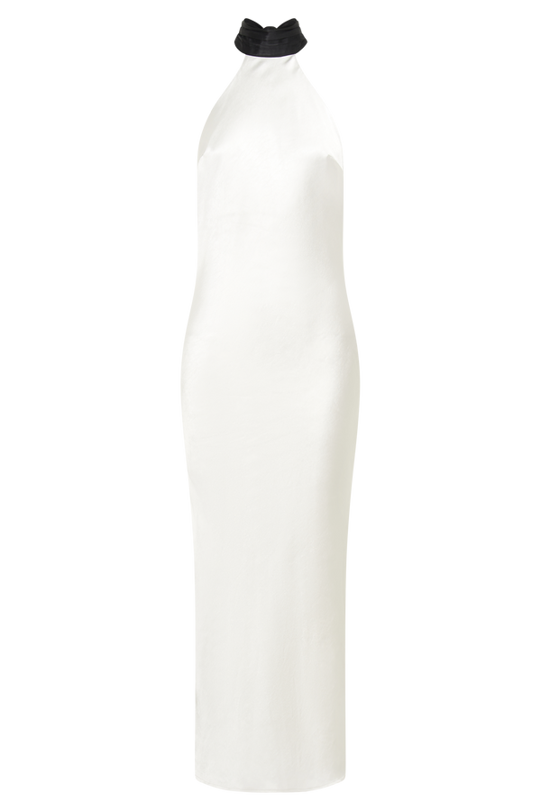 Paulette Satin Midi Dress With Bow - Black & White