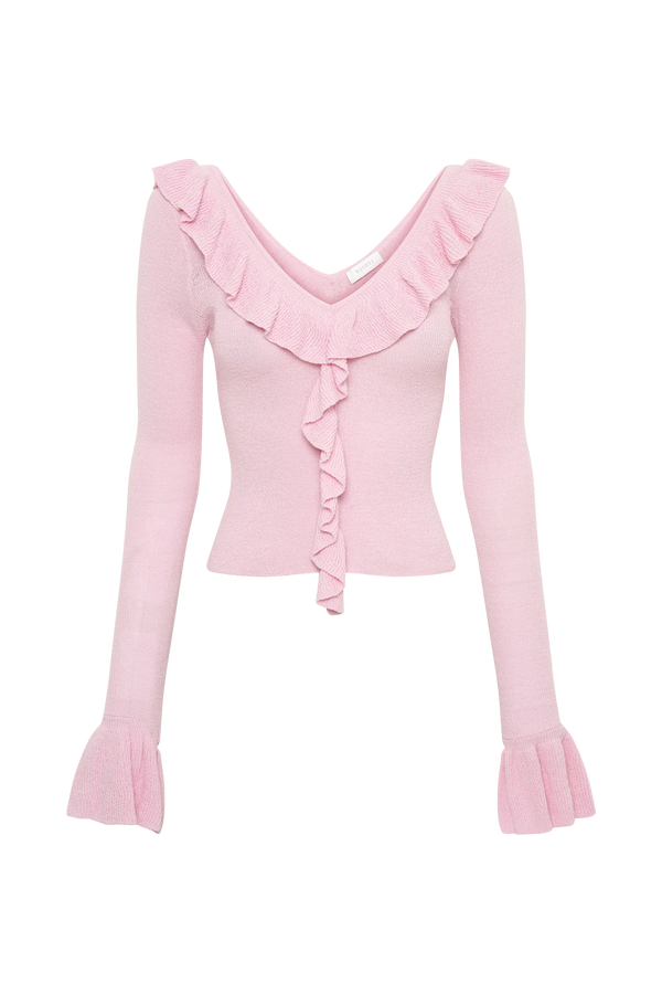 Aster Knit Top With Frill - Blush Pink