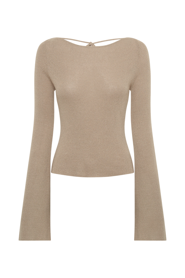Zahra Backless Knit Top - Taupe