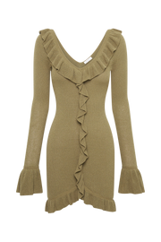 Karolina Knit Mini Dress With Frill - Olive