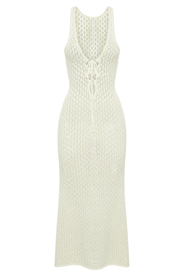 Cordelia Crochet Fishtail Midi Dress - Ivory