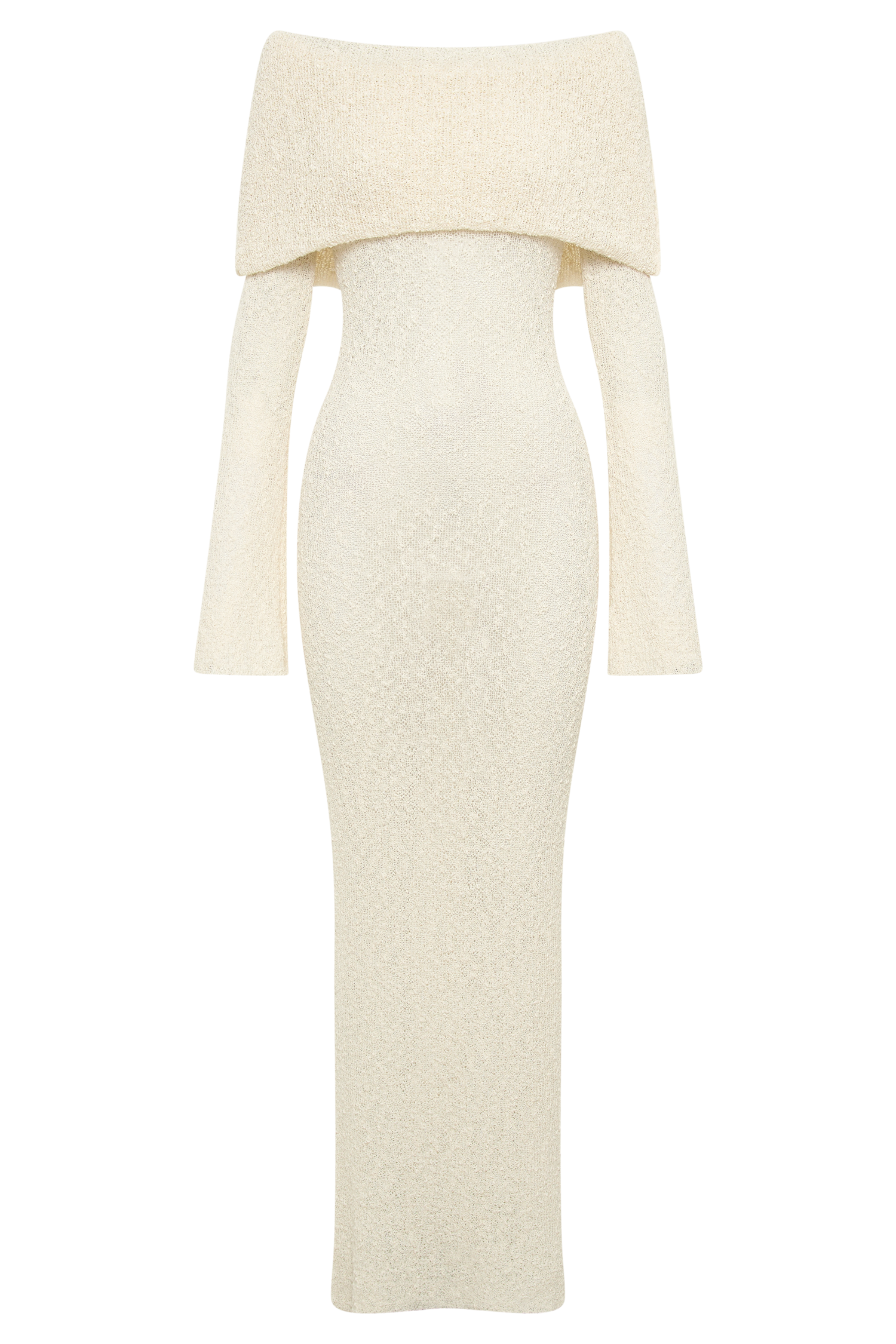 Marisol Off Shoulder Boucle Maxi Dress - Ivory | MESHKI US Marisol Off Shoulder Boucle Maxi Dress - Ivory | MESHKI US