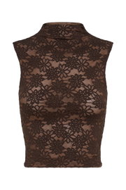 Elska Lace High Neck Top - Chocolate