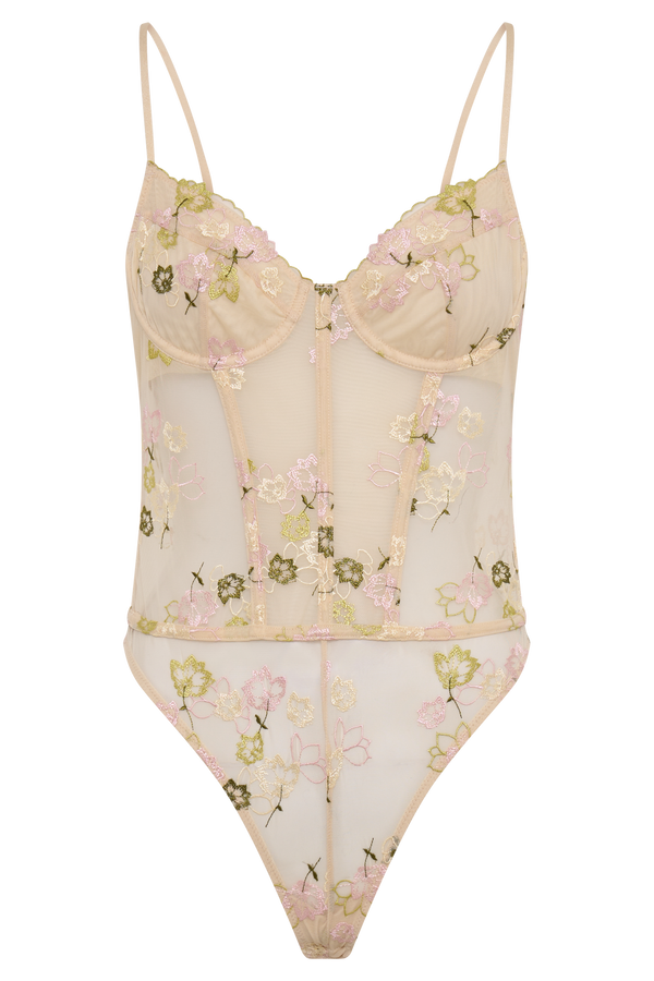 Annette Lace Bodysuit - Nude Floral - MESHKI U.S