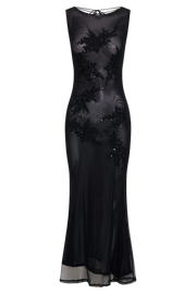 Maeva Embroidered Mesh Maxi Dress - Black