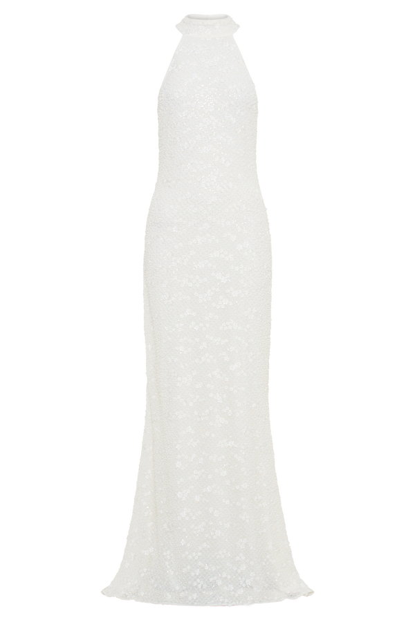 Emery Lace Halter Maxi Dress - White