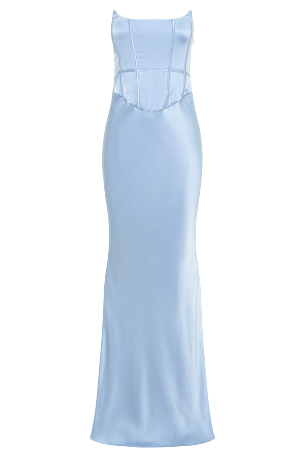 Harlow Satin Strapless Maxi Dress - Cornflower Blue