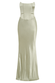 Harlow Satin Strapless Maxi Dress - Sage