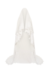 Paulette Lace Trim Veil - White