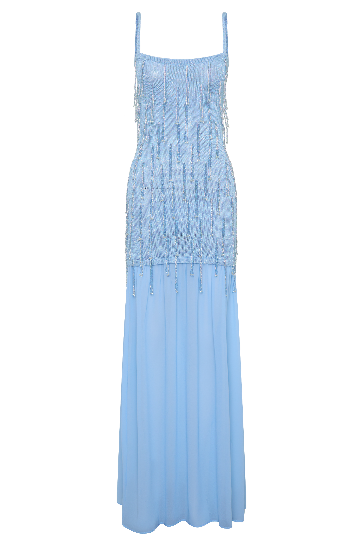 Belinda Beaded Knit & Chiffon Maxi Dress - Light Blue