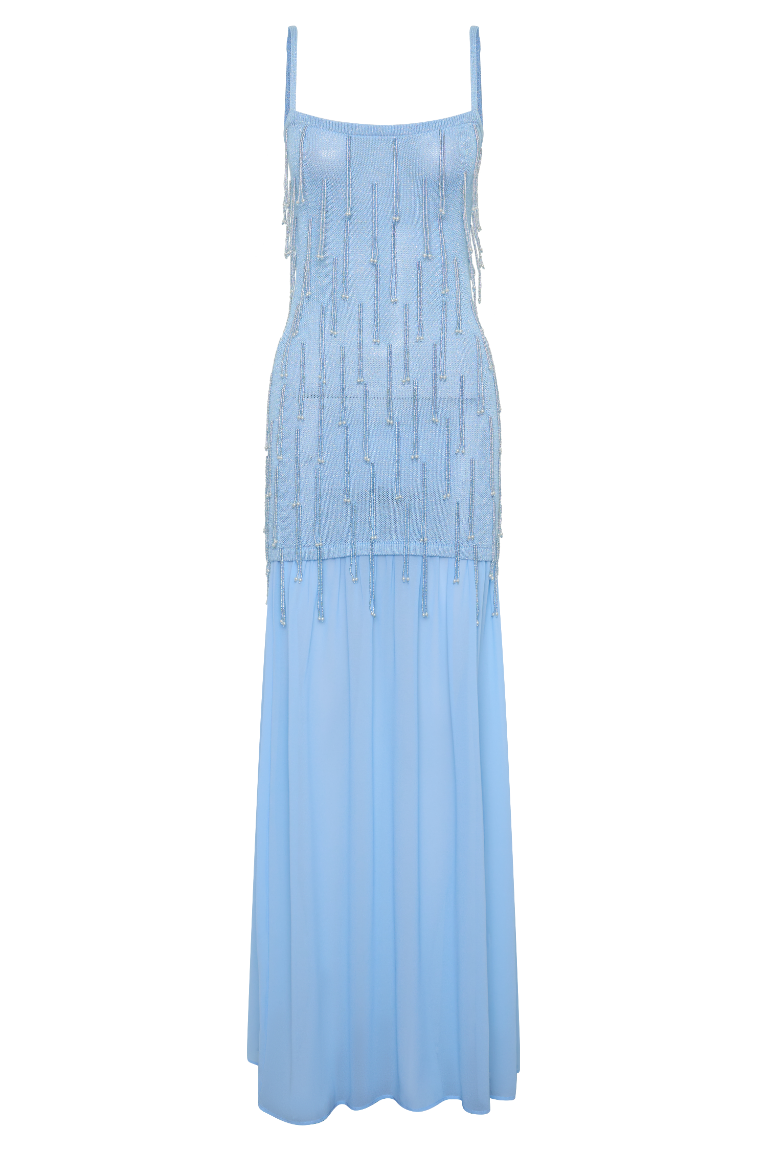 Belinda Beaded Knit & Chiffon Maxi Dress / Light Blue | MESHKI