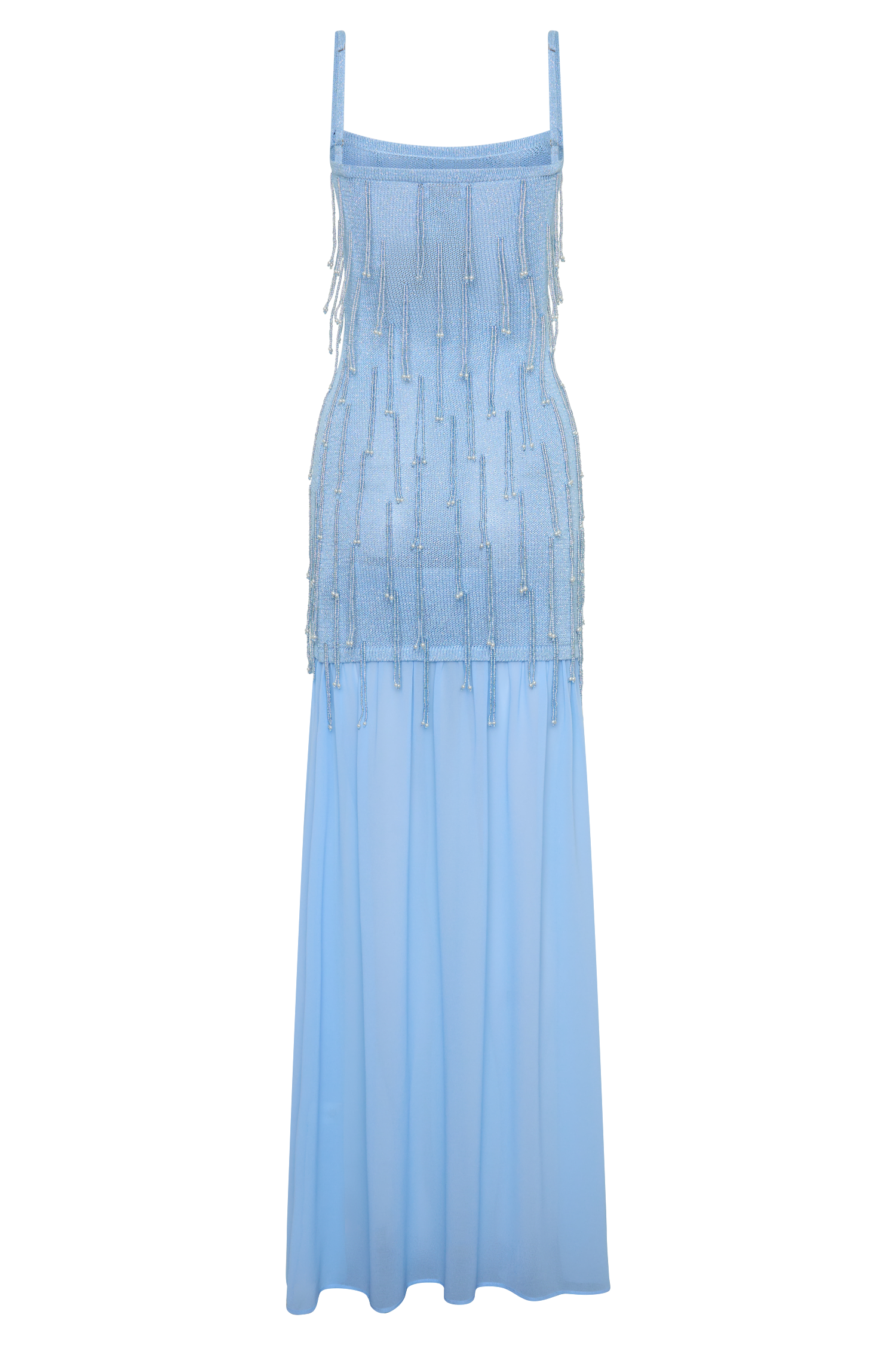 Belinda Beaded Knit & Chiffon Maxi Dress / Light Blue | MESHKI
