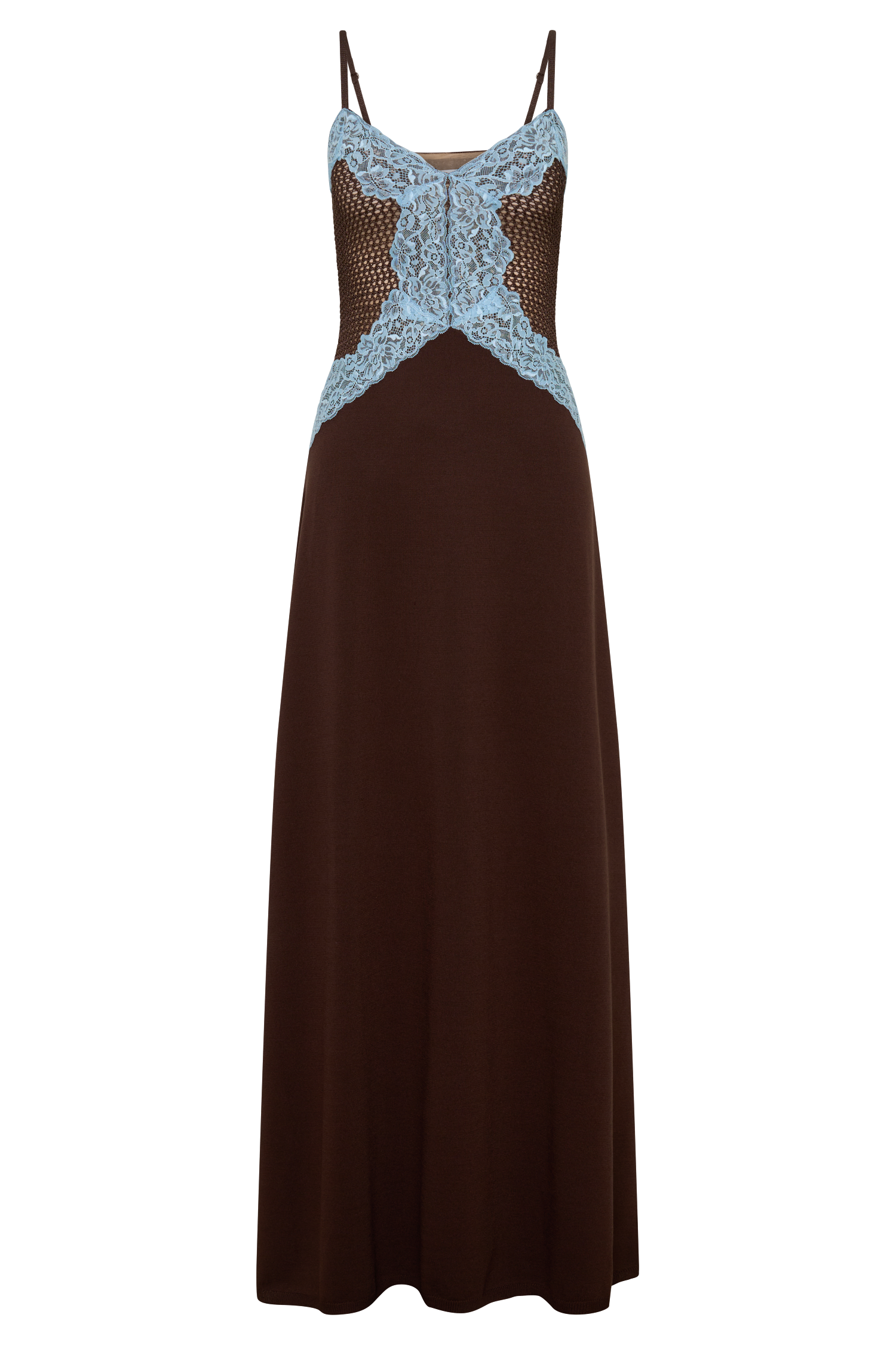 Bray Knit & Lace Maxi Dress - Chocolate/Blue | MESHKI US Bray Knit & Lace Maxi Dress - Chocolate/Blue | MESHKI US