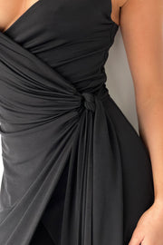 Caroline Draped Wrap Midi Dress - Black