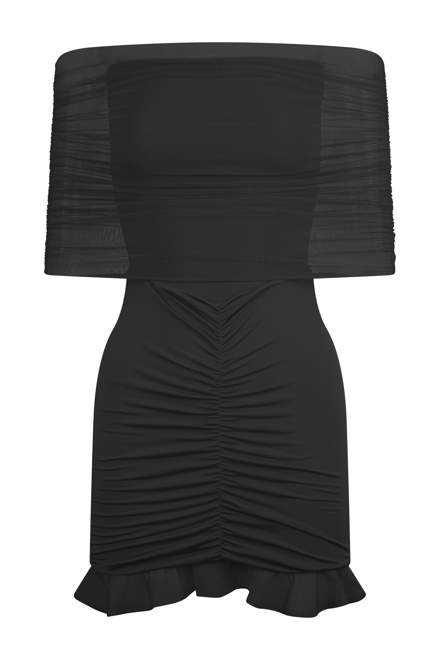 Caspian Slinky And Mesh Off Shoulder Mini Dress - Black #7