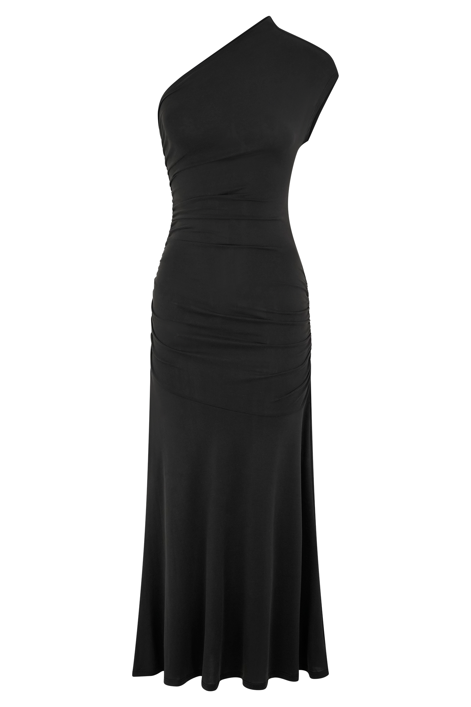 Chloe Peached Jersey One Shoulder Midi Dress - Black | MESHKI US Chloe Peached Jersey One Shoulder Midi Dress - Black | MESHKI US