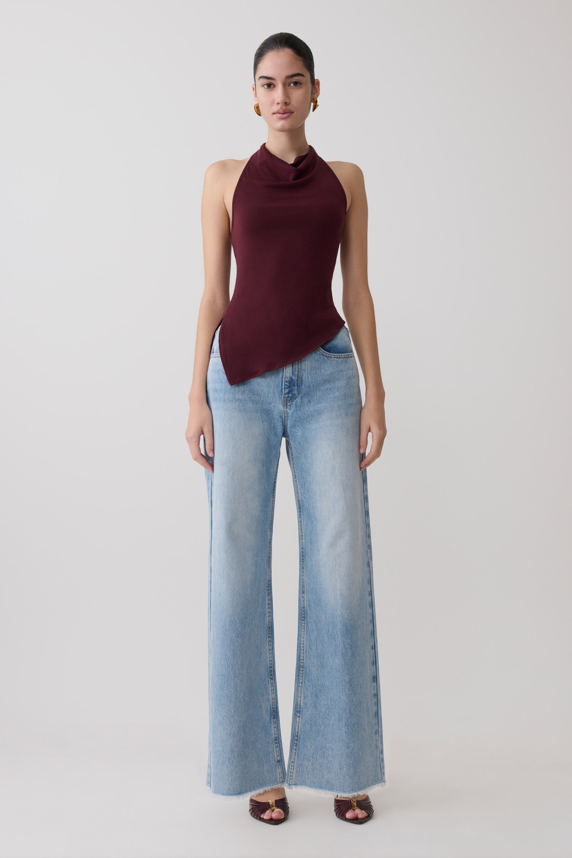 Clea Relaxed Sheer Halter Top - Burgundy #7