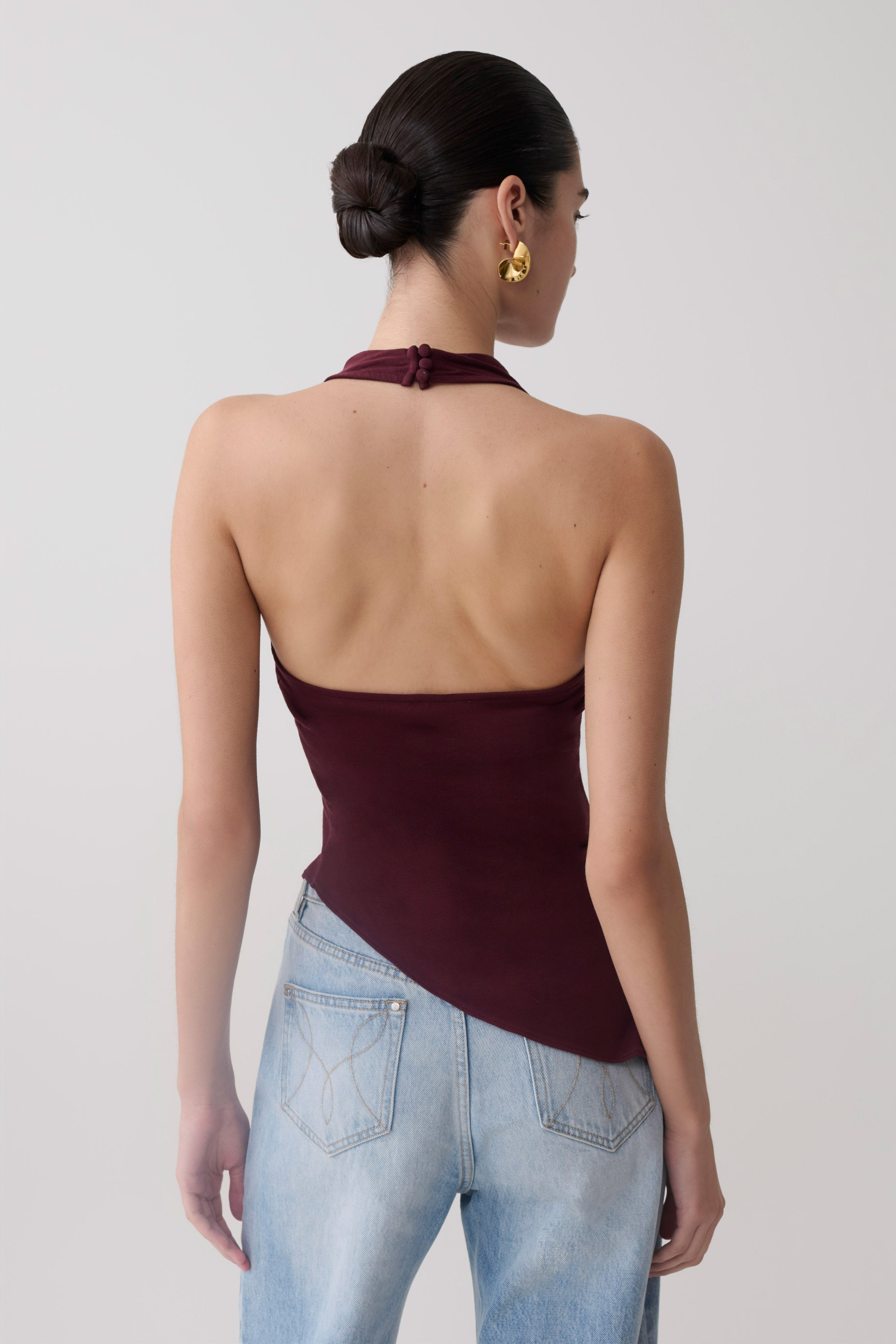 Clea Relaxed Sheer Halter Top - Burgundy | MESHKI US