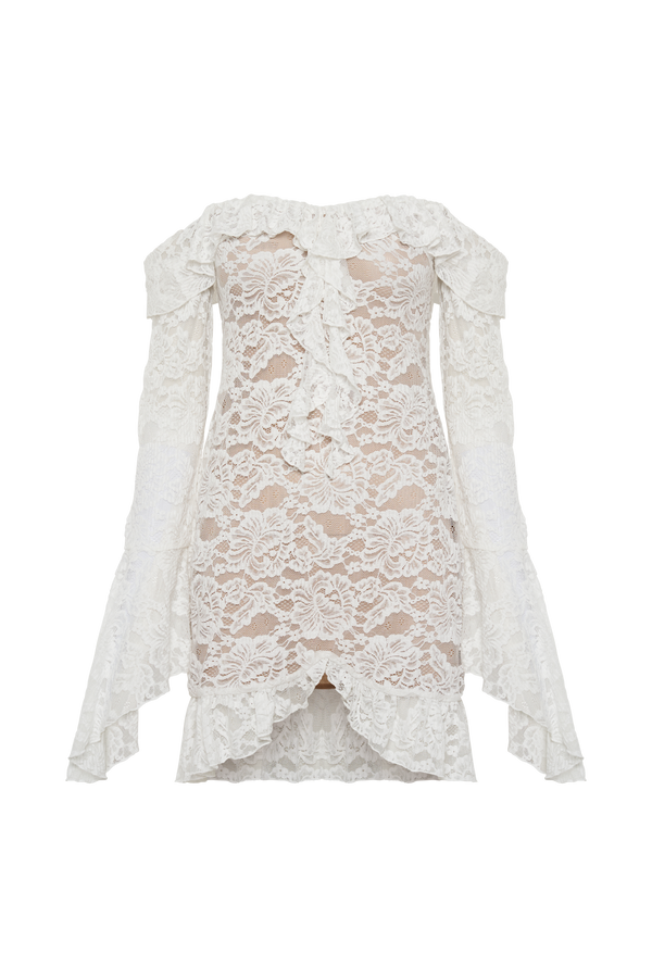 Lindsey Lace Plisse Mini Dress - Ivory