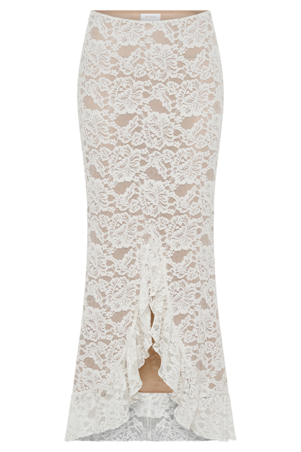 Artemis Lace Plisse Maxi Skirt - Ivory
