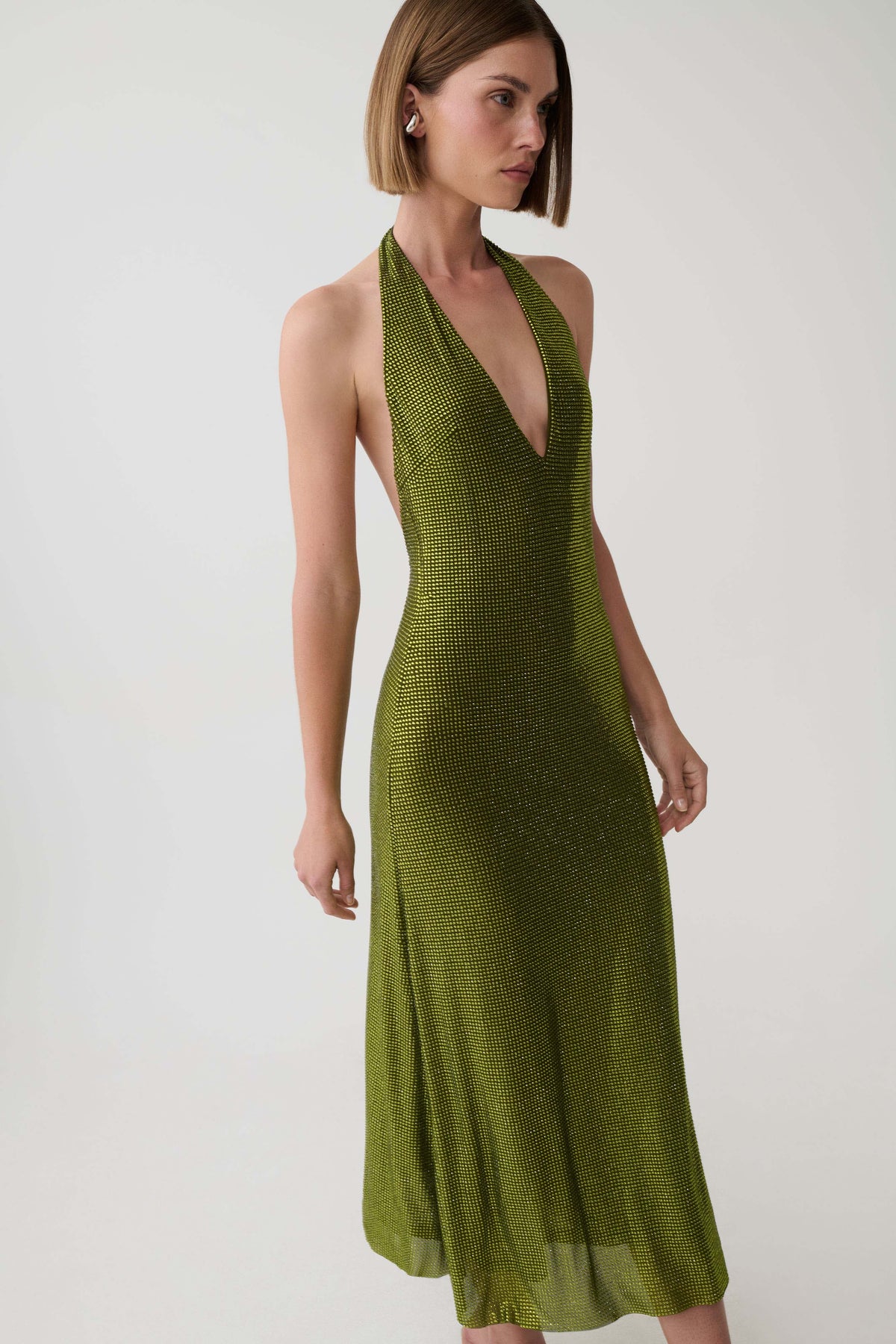 Genie Diamante Halter Midi Dress - Olive #3