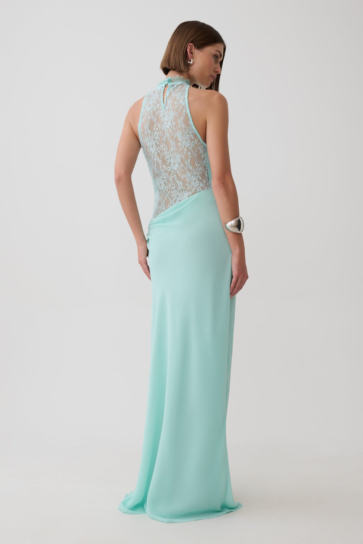 Arra Chiffon And Lace Halter Maxi Dress - Cyan Blue