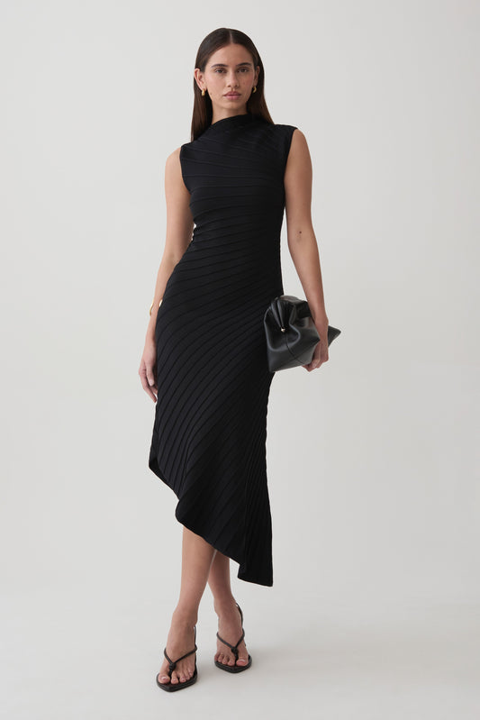 Milasandra Pleated Knit Dress - Black