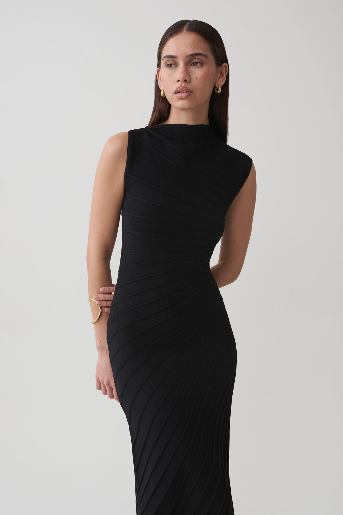 Milasandra Pleated Knit Dress - Black