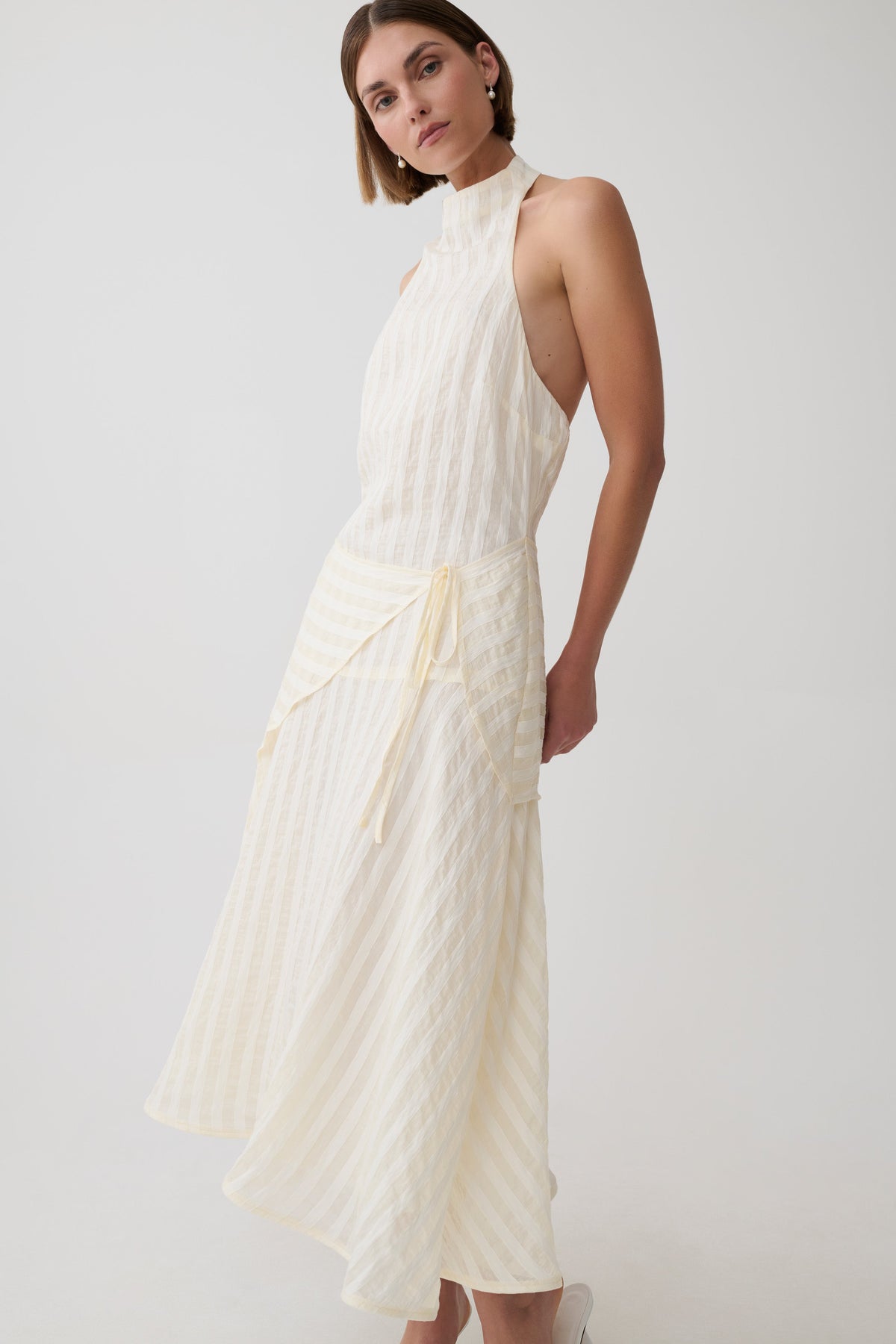 Darline Striped Halter Midi Dress - Ivory