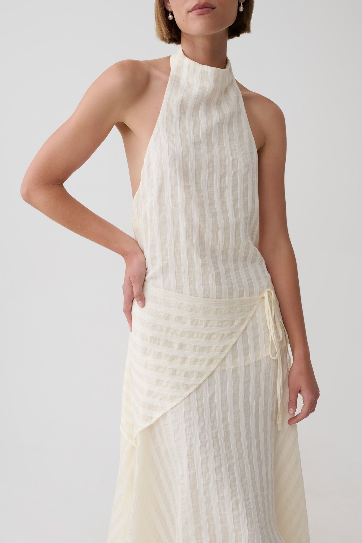 Darline Striped Halter Midi Dress - Ivory #3