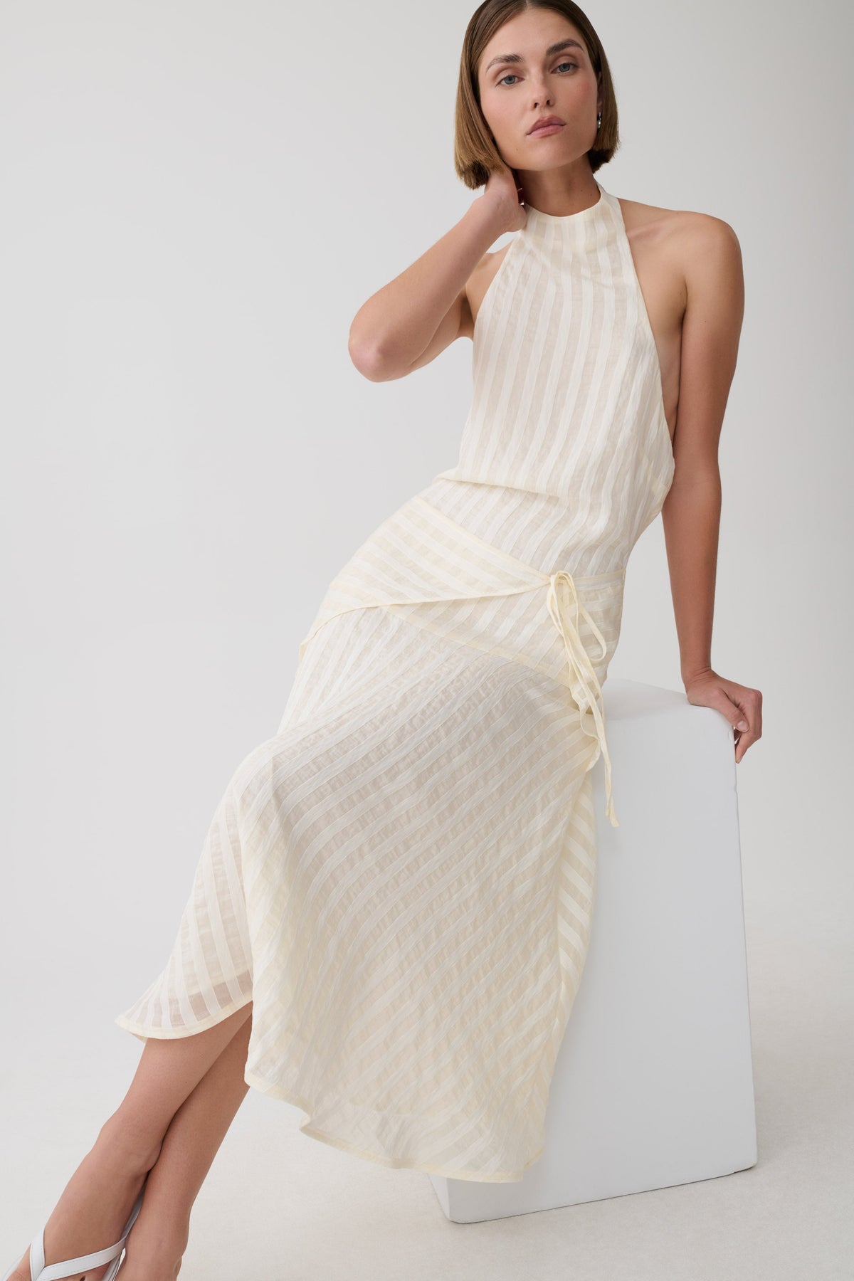 Darline Striped Halter Midi Dress - Ivory #6