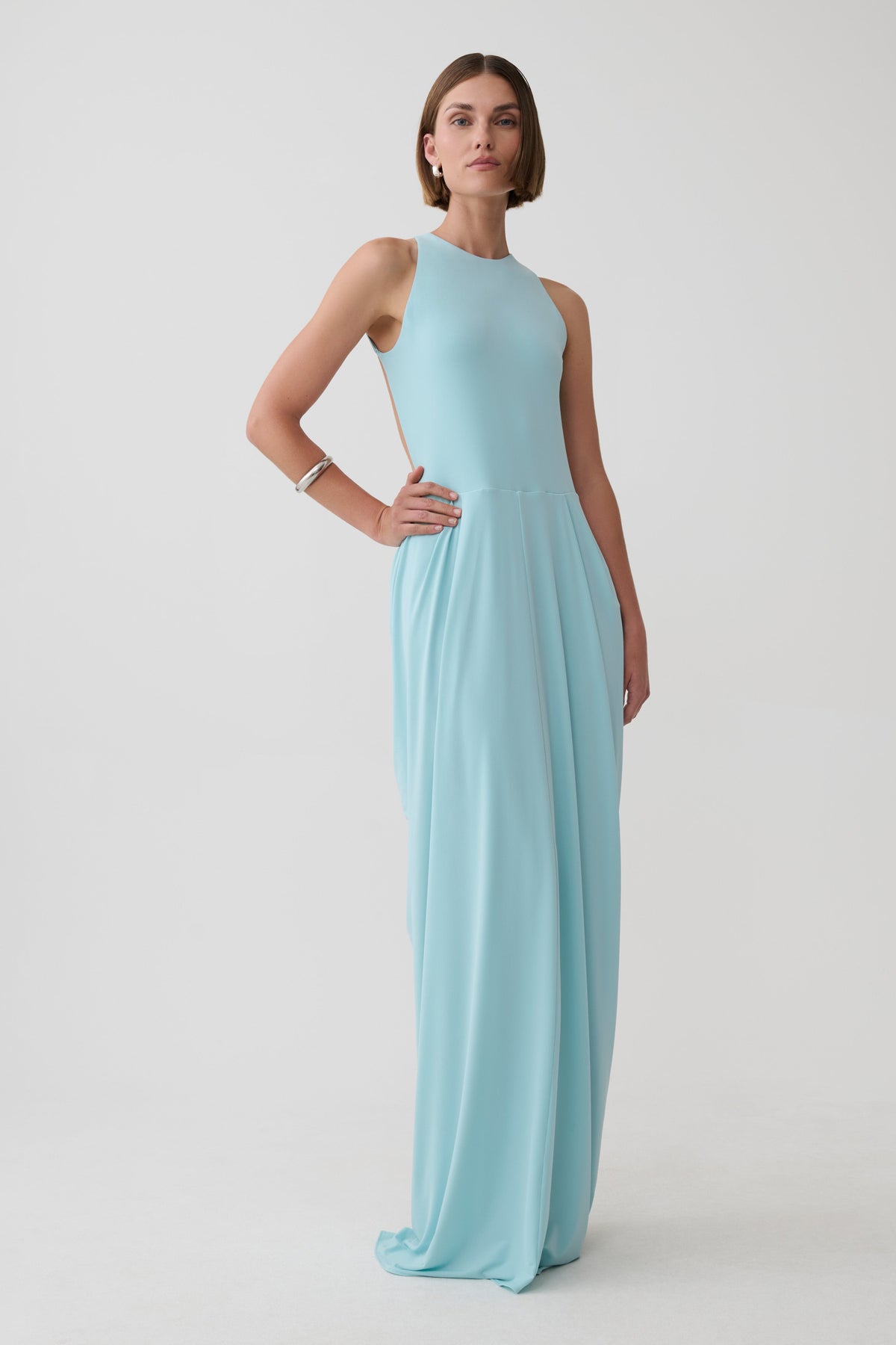 Bahari Low Back Halter Maxi Dress - Aqua Blue