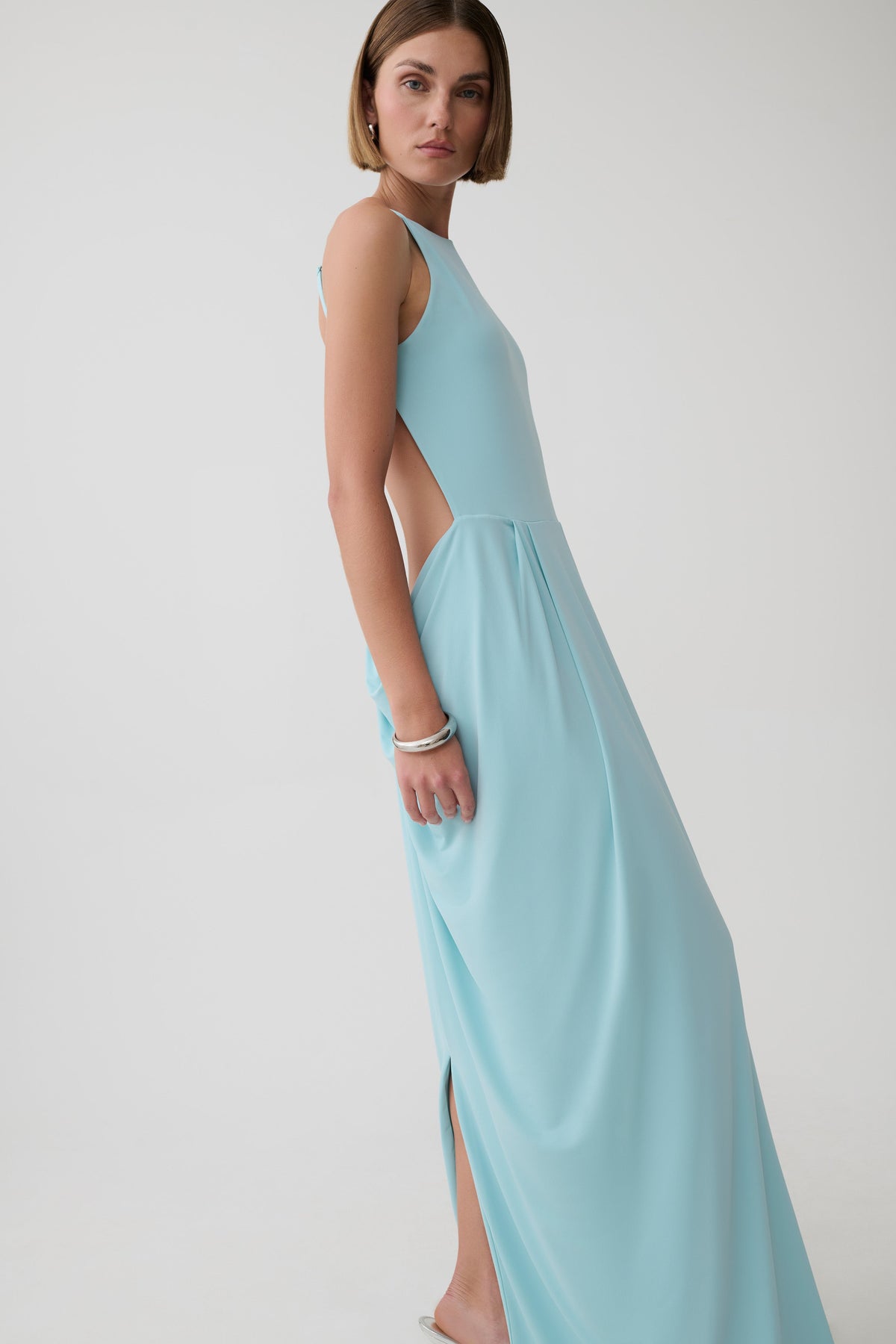 Bahari Low Back Halter Maxi Dress - Aqua Blue #6