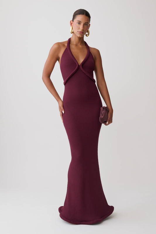 Jennifer Tubular Knit Maxi Dress - Plum