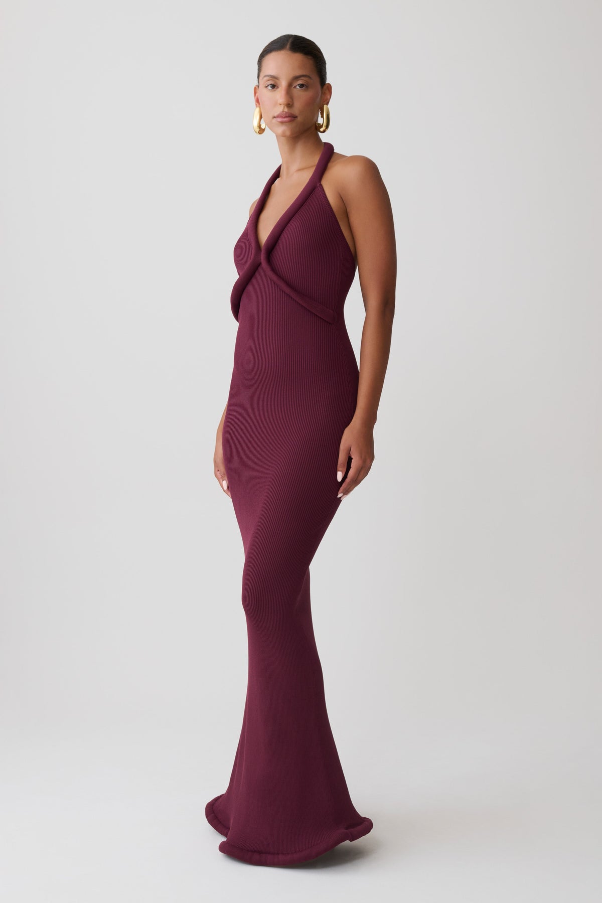 Jennifer Tubular Knit Maxi Dress - Plum