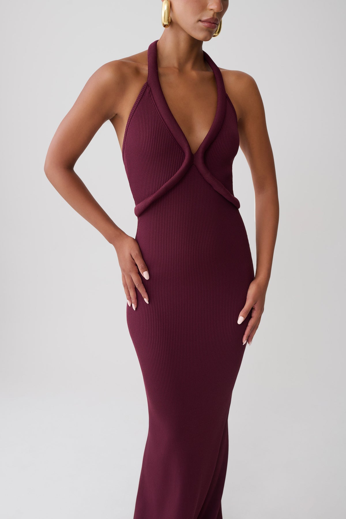 Jennifer Tubular Knit Maxi Dress - Plum