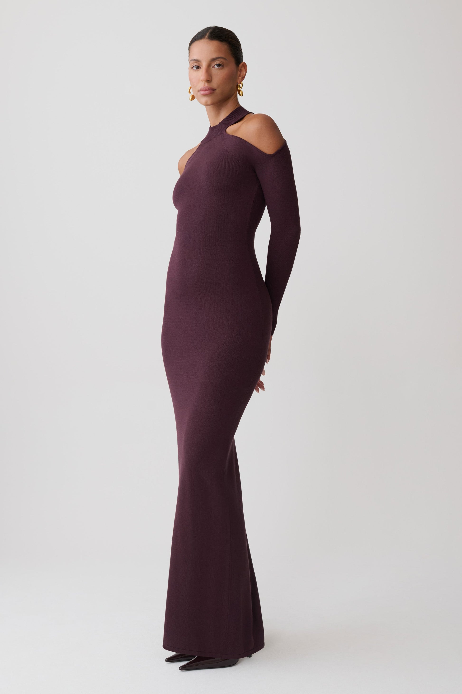 Emma Open Shoulder Maxi Knit Dress - Dark Chocolate #4