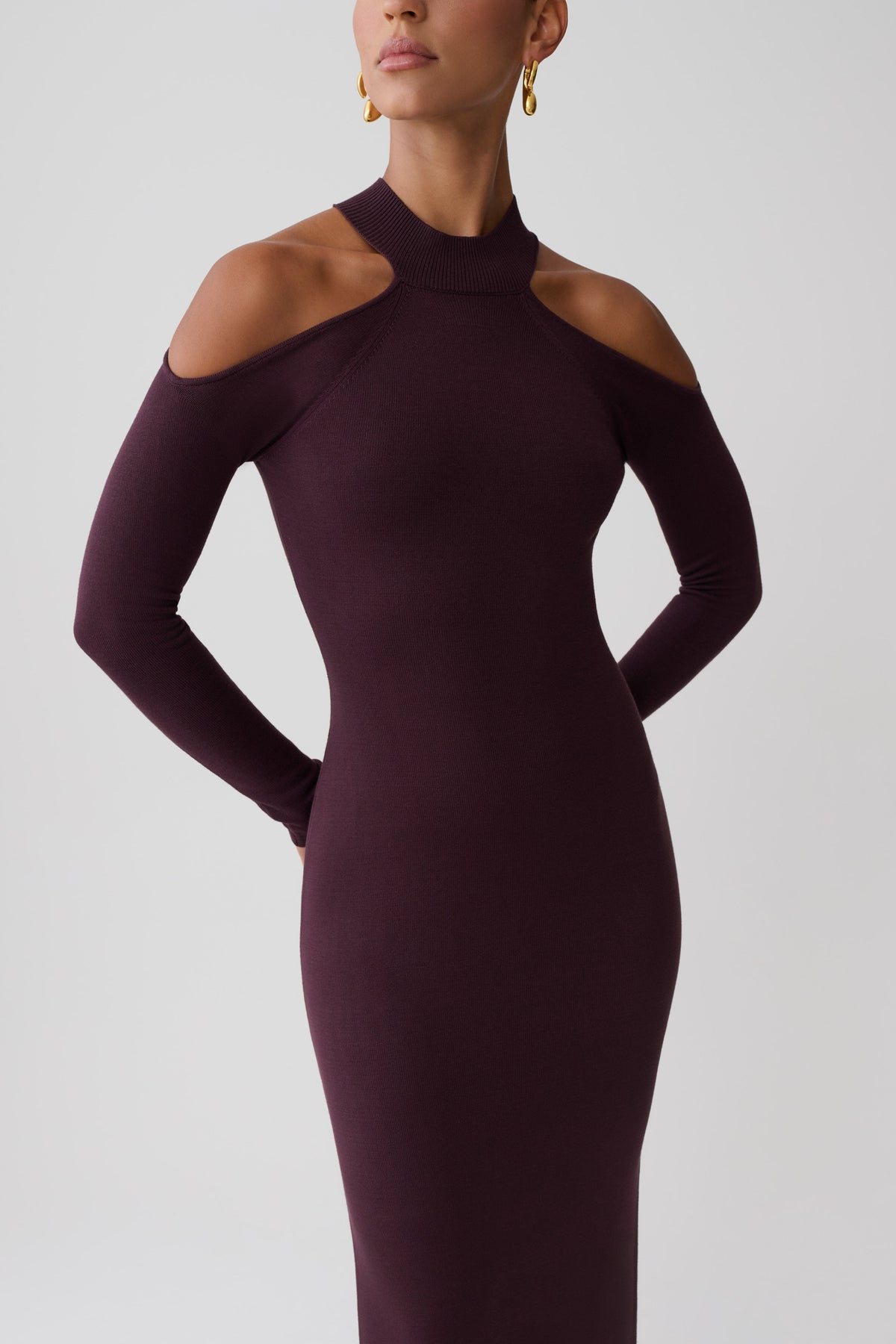 Emma Open Shoulder Maxi Knit Dress - Dark Chocolate #3