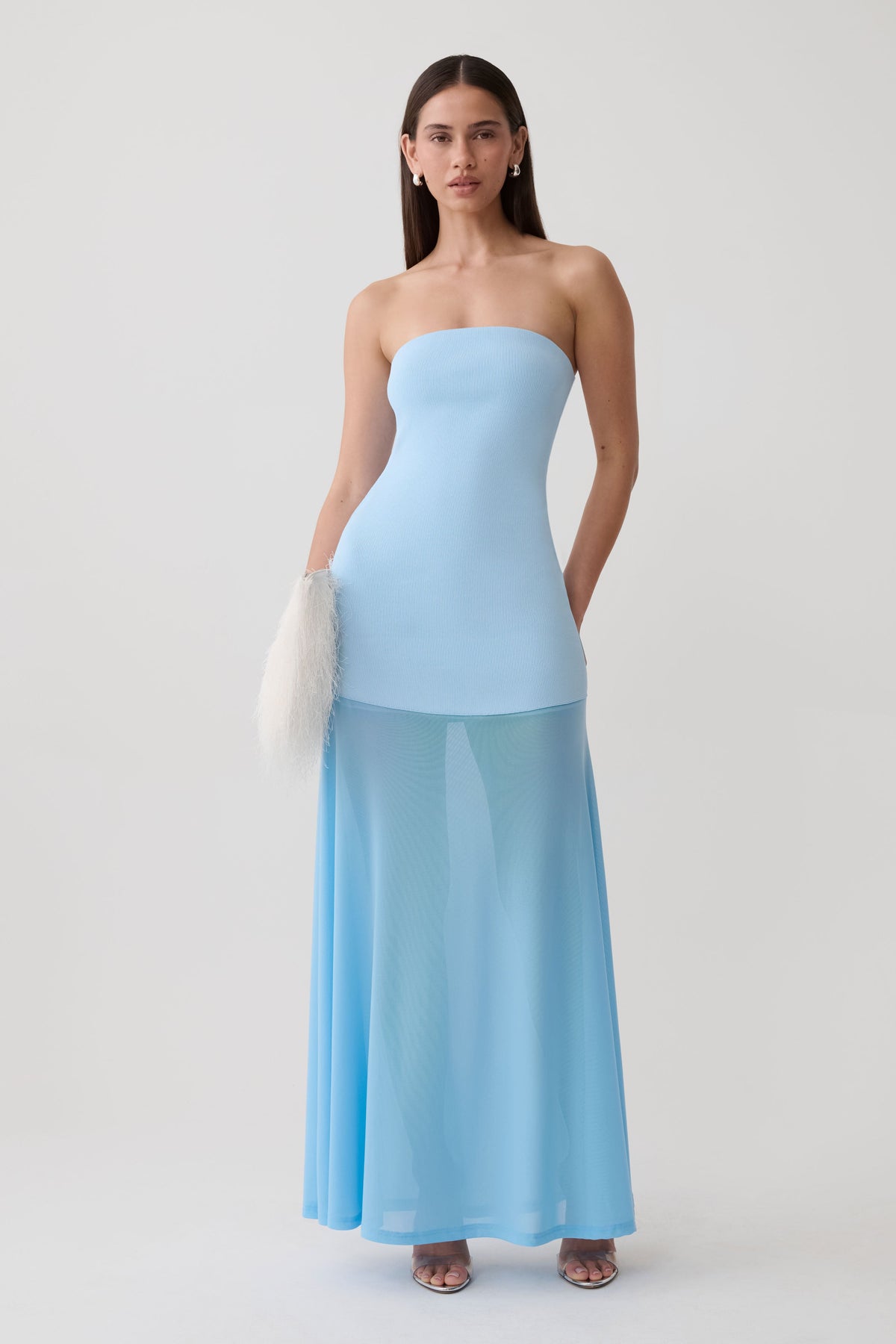 Louie Strapless Knit Maxi Dress - Baby Blue #4
