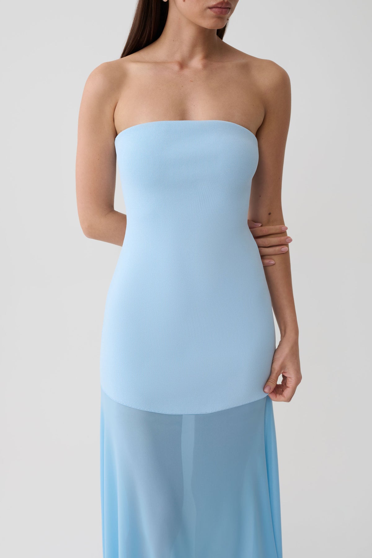 Louie Strapless Knit Maxi Dress - Baby Blue